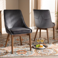 Baxton Studio BBT5381-Grey Velvet/Walnut-DC Gilmore Modern and Contemporary Grey Velvet Fabric Upholstered and Walnut Brown Finished Wood 2-Piece Dining Chair Set Set